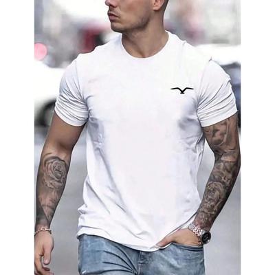 Men's 100% Cotton Summer Loose and Comfortable Bird Graphic Printed Slim Fit Casual Sports Round Neck Short Sleeved T-shirt Top