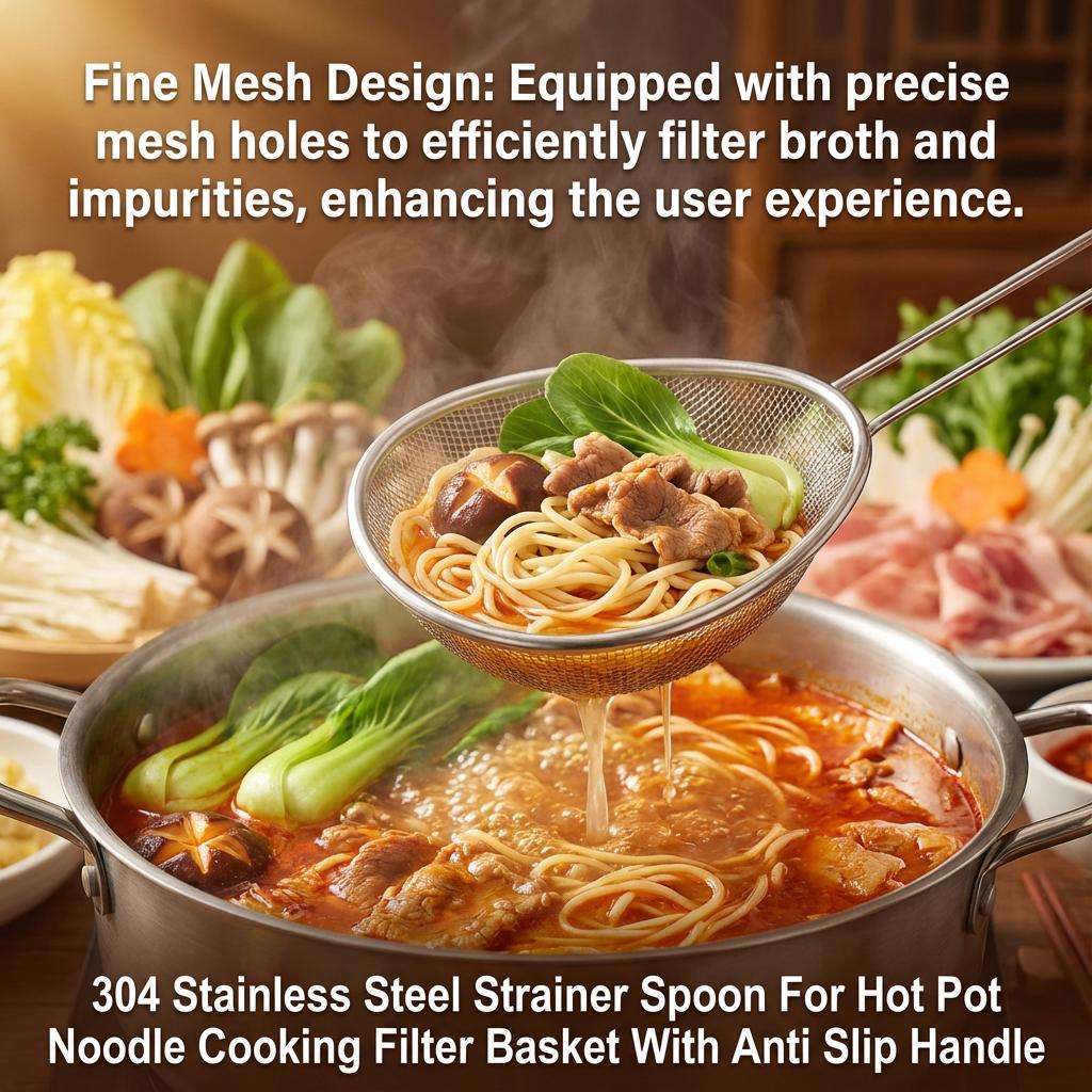304 Stainless Steel Mesh Strainer Spoon Stainless Steel Strainer Spoon For Hot Pot Noodles Cooking Filter Basket Scoop Tableware