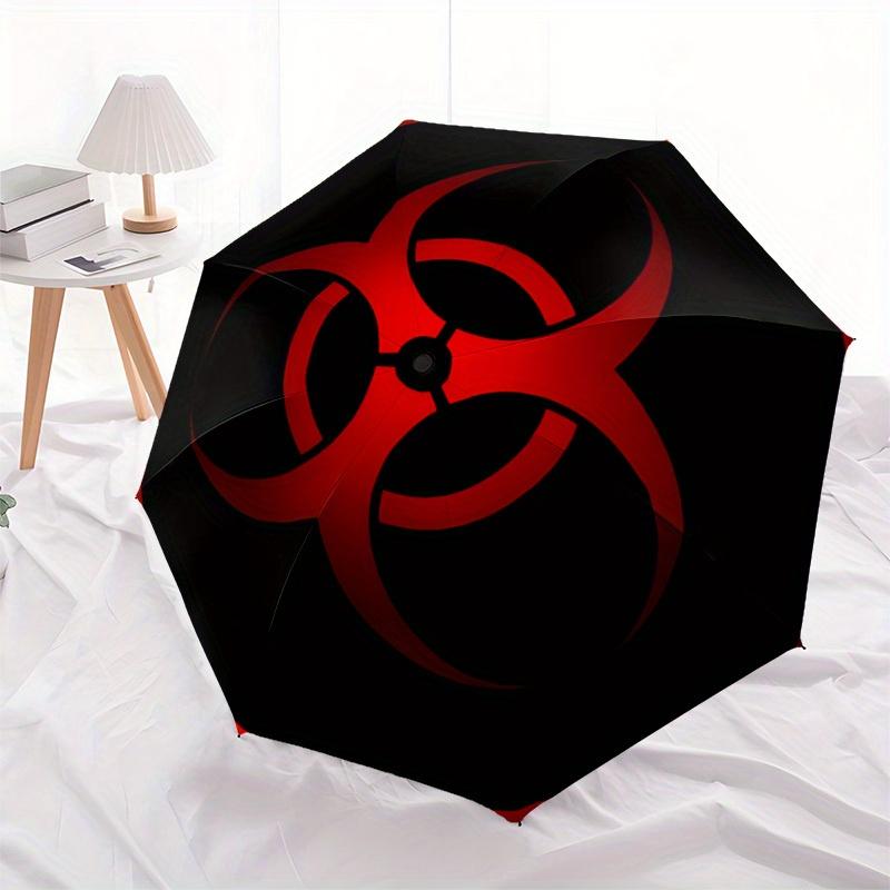 1pc Biohazard Symbol Automatic Folding Umbrella, 8 Ribs for All-Season Use, Portable for Travel & Outdoor Activities054