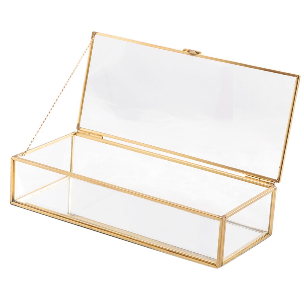 Glass Jewelry Box Golden Display Organizer Keepsake Box Case for