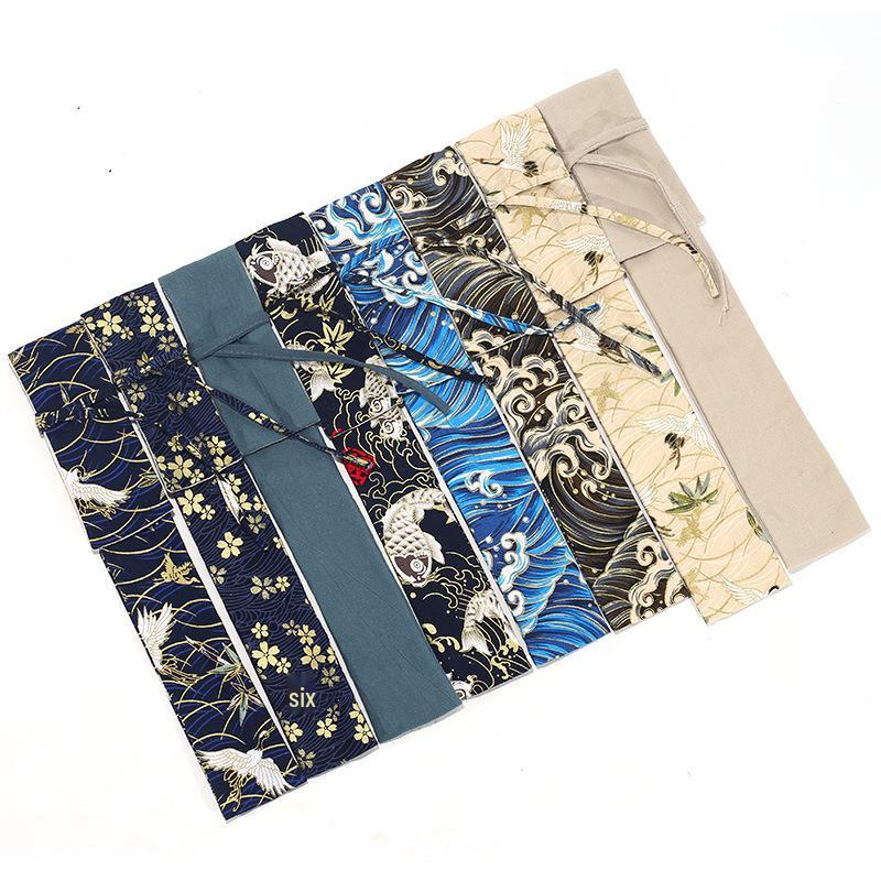 Ancient-Style Chinese Folding Fan with Su Gong Brocade Linen Cover and Drawstring Clasp