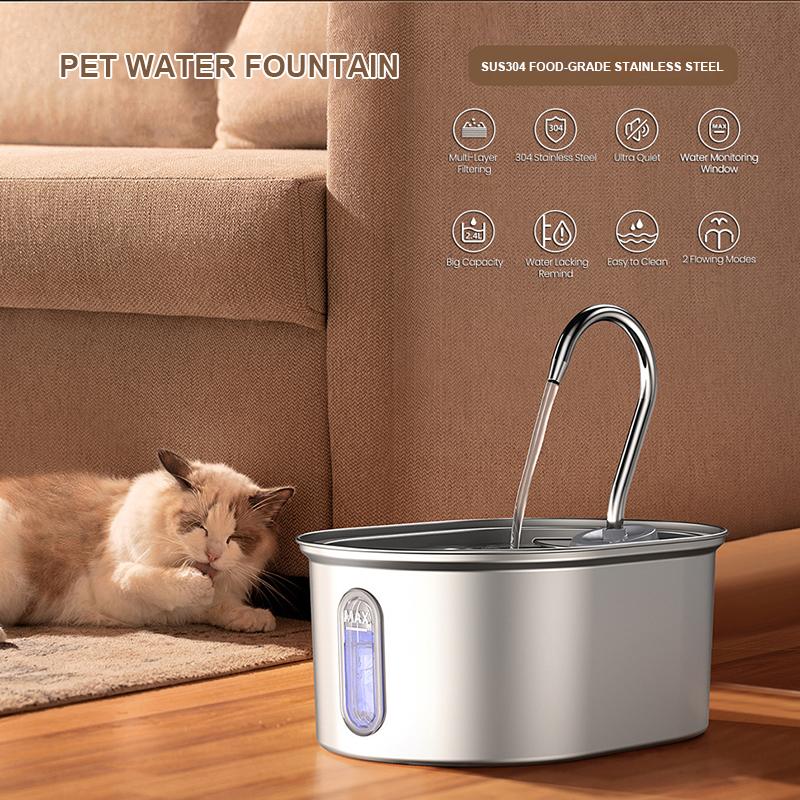 Hot Sale Stainless Steel Automatic Cat Fountain Water Dispenser 3.2L Ultra Quiet Multi-Layer Filtering Smart Cat Water Fountain