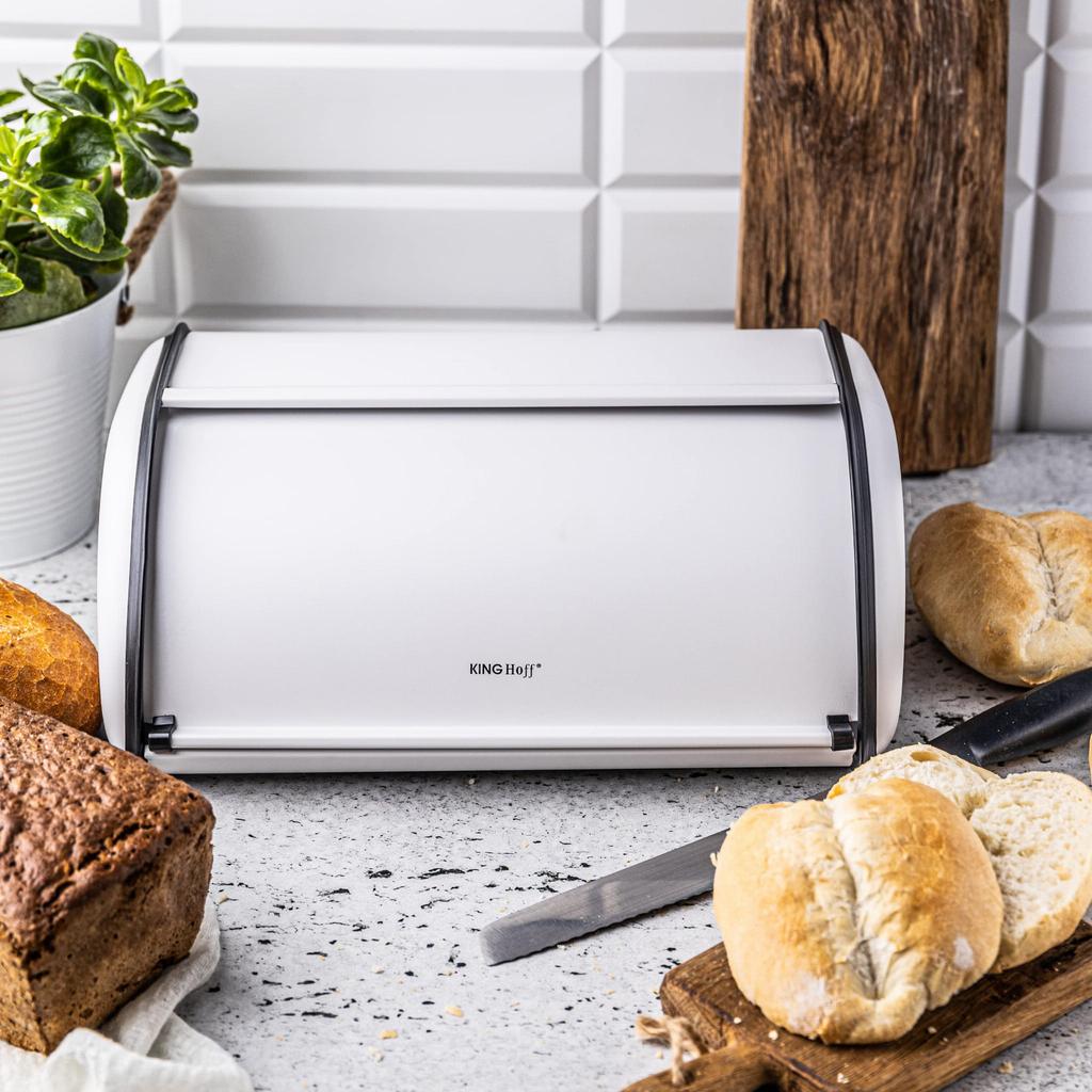 Chlebak stalowy duży 44cm matowy biały KINGHOFF KH-1864