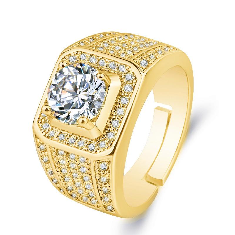 2026 Men's Ring Full Diamond Fashion Light Luxury Men's Open Ring Accessories