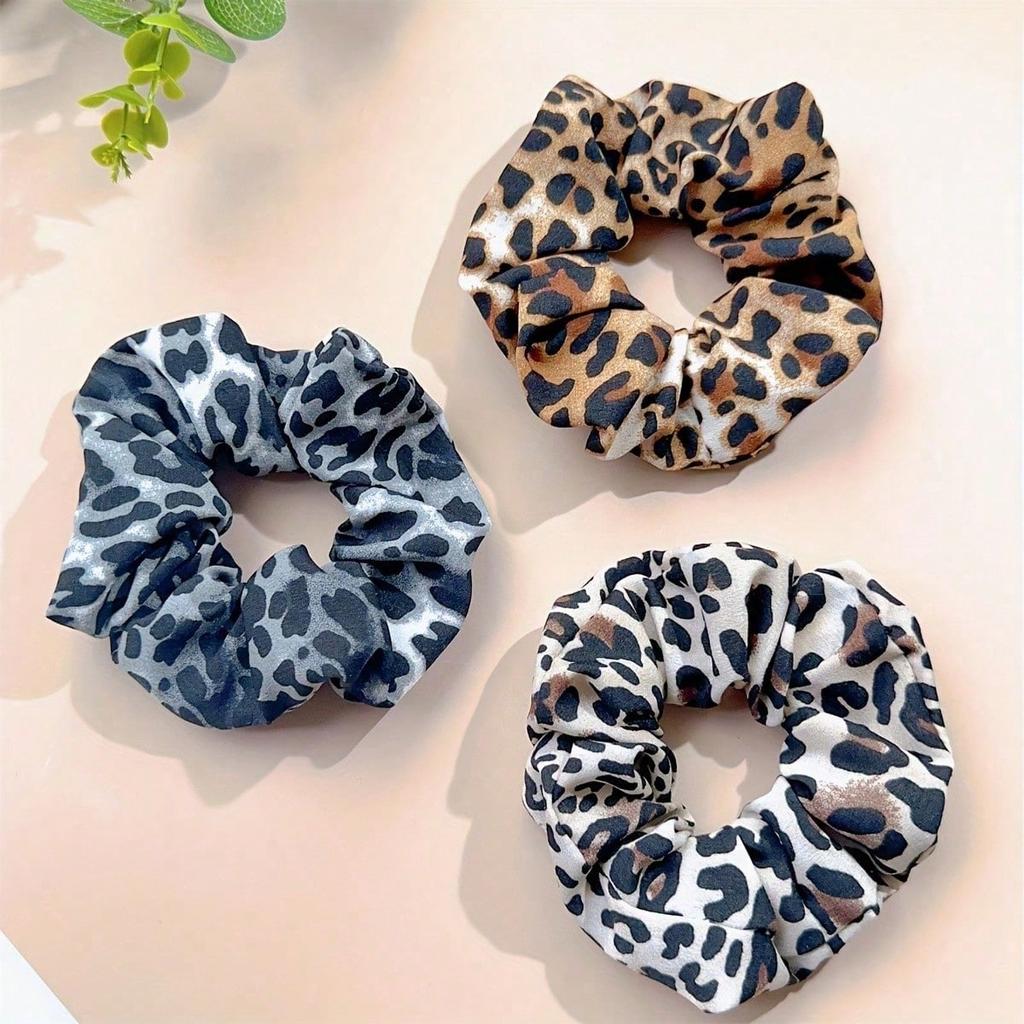 Boho Chic Leopard Print Scrunchies - Vintage Style Elastic Ponytail Holders for Women, Perfect for Beach & Summer Hairstyles