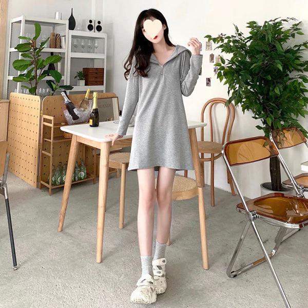 Plus Size Women's Hooded Sweater Dress for Autumn/Winter - Medium to Long Length, Loose Fit, Slim Bottoming Style