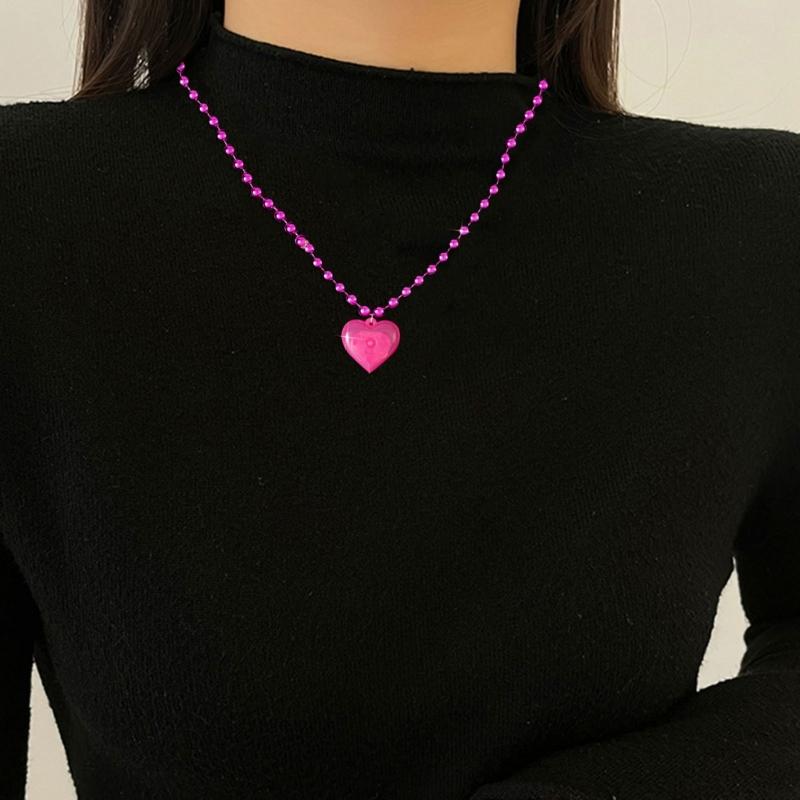 Light Up Heart Necklace Glowing Heart Necklaces LED Flashing Necklace Pink Party Accessories for Adults Women Gifts