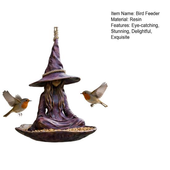 Witch Garden Statue Bird Feeder for Outdoors Resin Hanging Wild Bird Feeder for Outside Patio Backyard Birdwatching