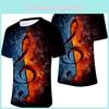 Stylish Mens Ice Fire Music Note 3d Printed Short-sleeved O-neck Casual Tee