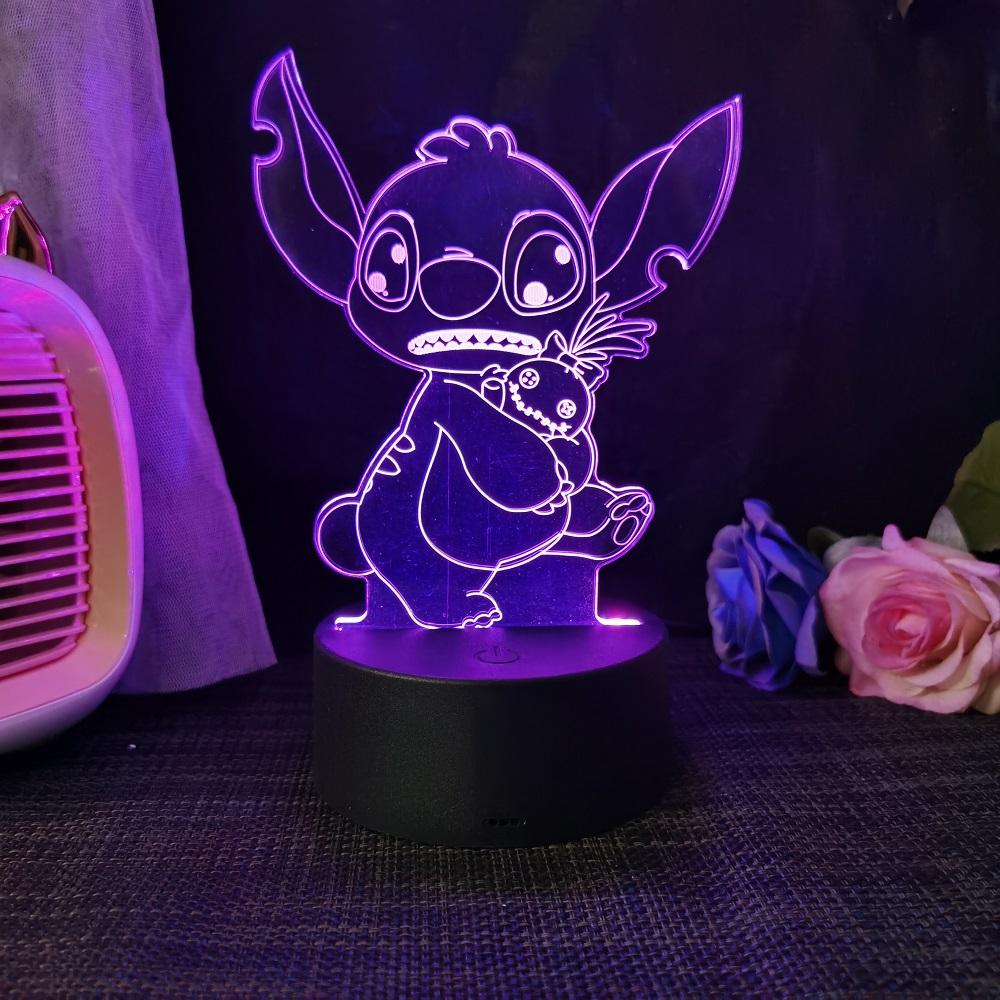Stitch 3D Acryl Illusion Nachtlicht 16 Farbwechselnde Dekorationslichter Mit Fernbedienung Weihnachten Geburtstag Dekoration Geschenk