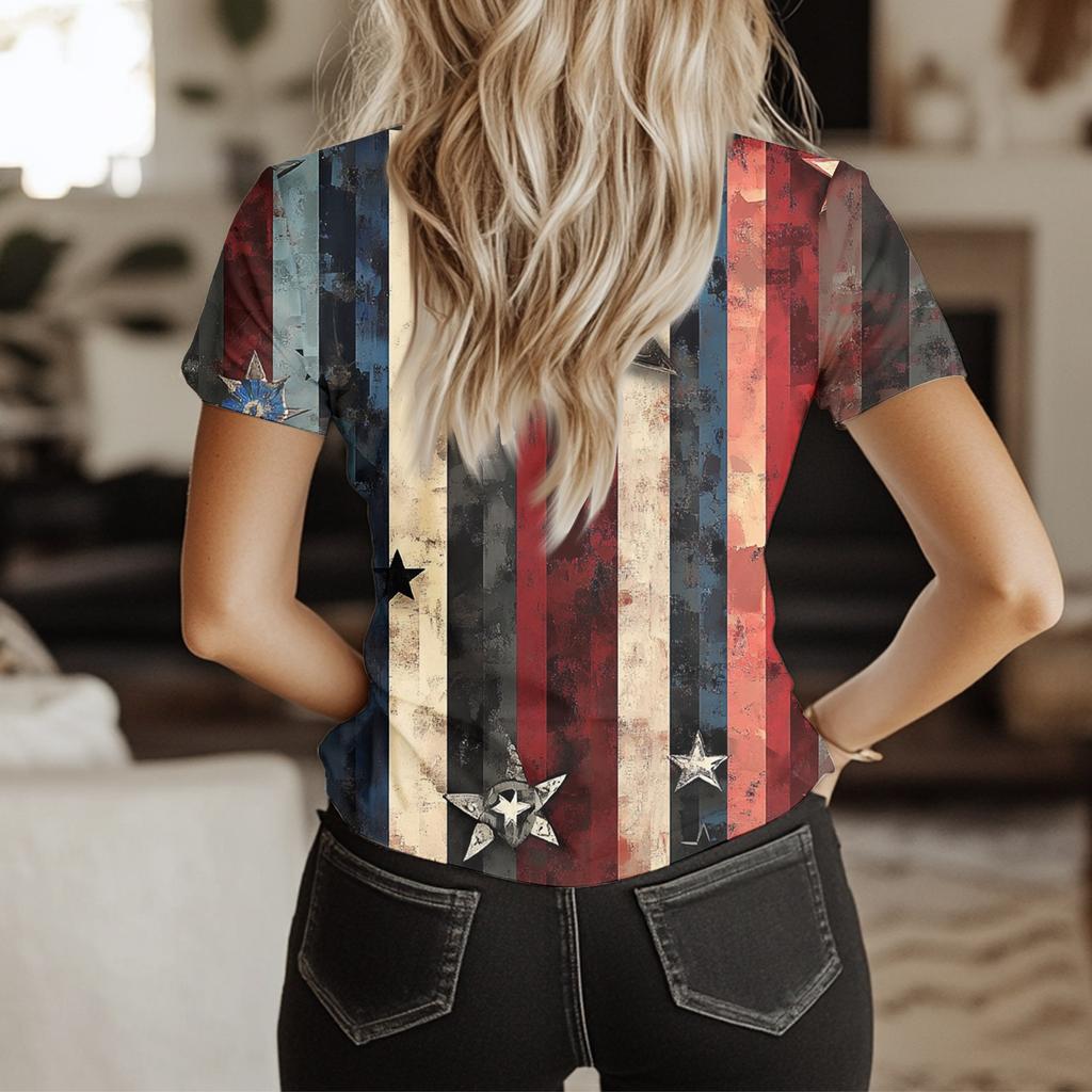 Haut d'été à manches courtes avec imprimé Jour de l'Indépendance pour femme