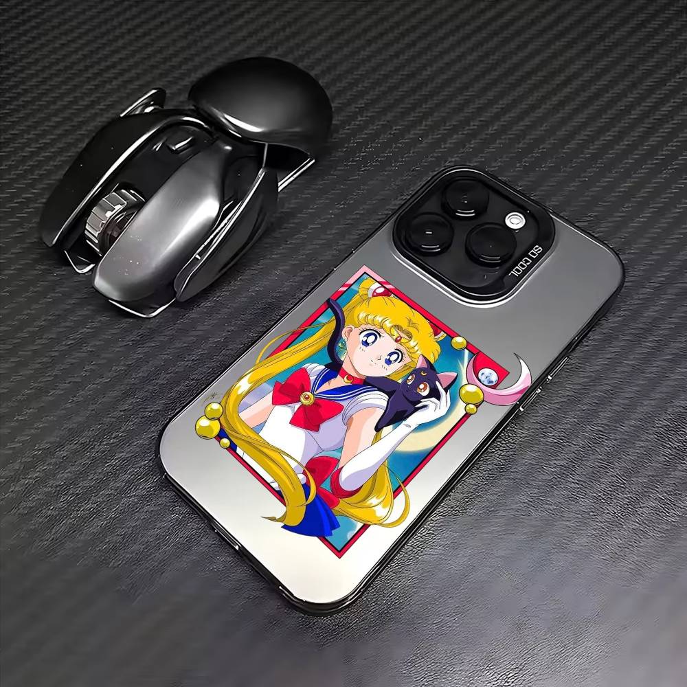 CUTE Cartoon S-Sailor M-Moons    Phone Case For iPhone17,16,15,14,13,12,11 Plus,Pro Max Colored Silver Plated Inside Cover