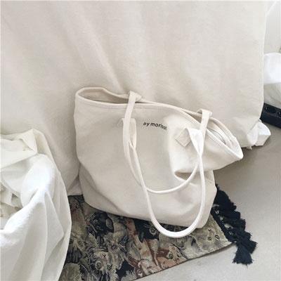 IELGY Canvas handbag Korean version of the simple wild white large-capacity shoulder bag female