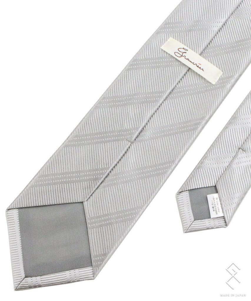 [Gran creer] Necktie and Pocket Square Set, Formal Wear for Weddings, Silk, Made in Japan, Fujiyama Weave, Gran Creer (Triple Stripe x Silver)