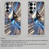 Blue Silver Fluid Water Drop Pattern Glass Phone Case Suitable for Samsung Galaxy S26 S25 S24 S22 S21 S20FE/Ultra/Plus Anti Drop