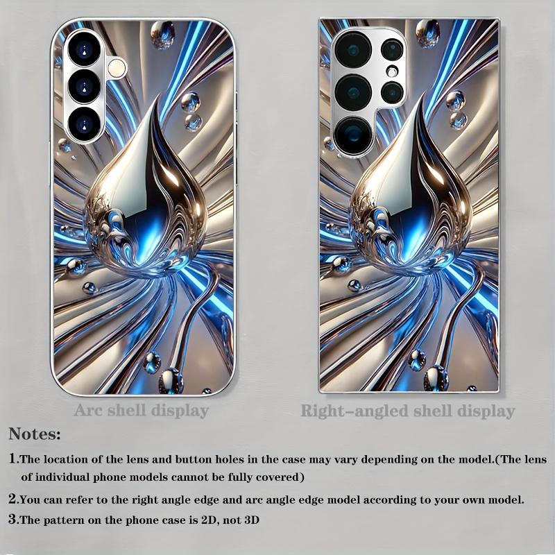 Blue Silver Fluid Water Drop Pattern Glass Phone Case Suitable for Samsung Galaxy S26 S25 S24 S22 S21 S20FE/Ultra/Plus Anti Drop