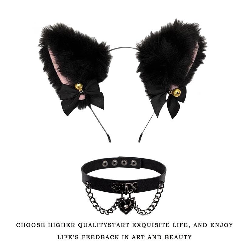 Handmade Cat Ears & Tail Set: Cute Cosplay Hair Accessories for Catgirl