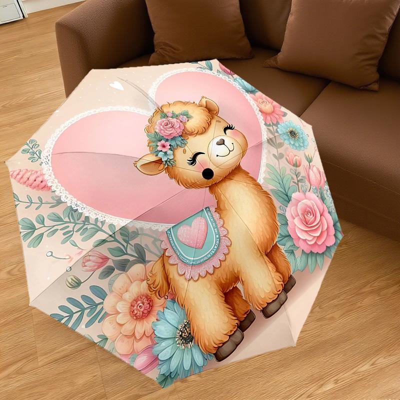 1pc Llama Flowers Automatic Open/Close Umbrella Compact Folding Umbrella with 8-Rib Shaft for Women/Men, Elegant Birthday1166S