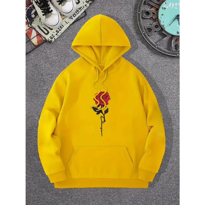 Rose Art Letters Printed Hoodie Casual Street Women's Sweatshirt Comfortable Pullover Round Neck Loose Women's Clothing Y2K Top