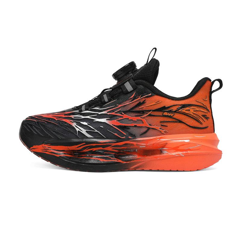2026New children's rotating buckle sports shoes, boys' racing running shoes, fluorescent green mesh, breathable, for middle and large-sized children