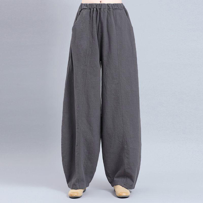 

Japanese High-Waisted Cotton Linen Harem Pants - Loose, Retro, Elastic Waist for Casual Spring Wear XL [for 121-135 lbs] серый