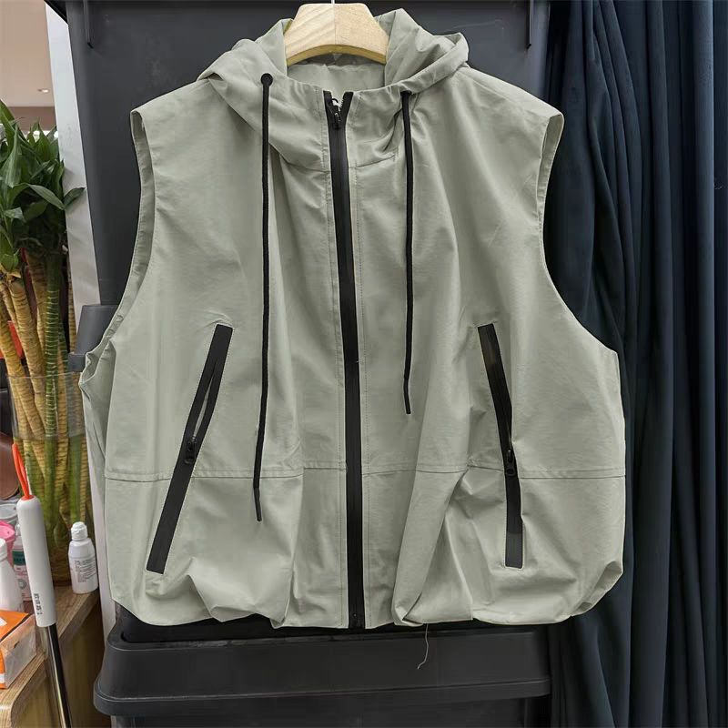 Women Spring Summer Layered Vest Casual Hooded Windbreaker Workwear Sleeveless Jacket Trendy