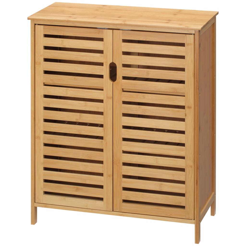 Badezimmerschrank, Bambusschrank mit Lamellendesign für Badezimmer, Flur, Kompakte Größe, Viel Stauraum, Naturholz