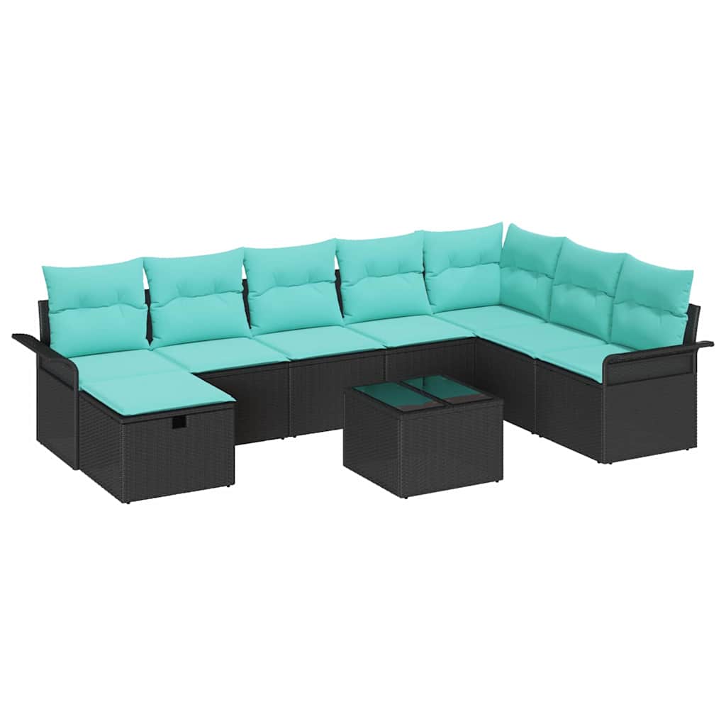 Garden Sofa Set with Cushions 9 pcs Black Poly Rattan