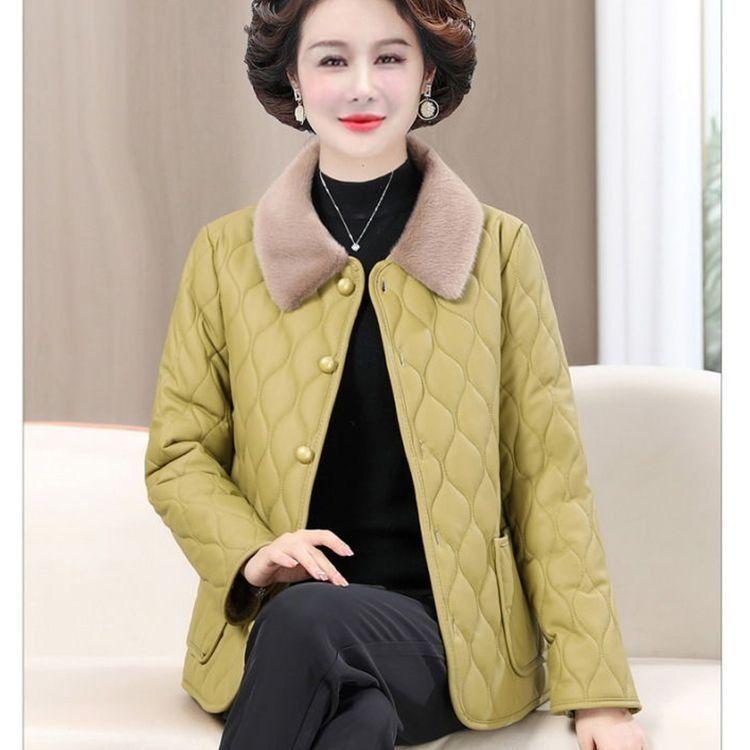 Žieminė striukė Žieminė mamos mada Laisvas storas kailio apykaklės paltas Vidutinio amžiaus moterų aksominis šiltas paltas