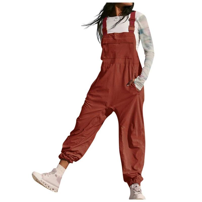 Fashion Cargo Overalls Women Y2k Harem Pants Sleeveless Square Neck Spaghetti Strap Legging Jumpsuits Pockets Streetwear