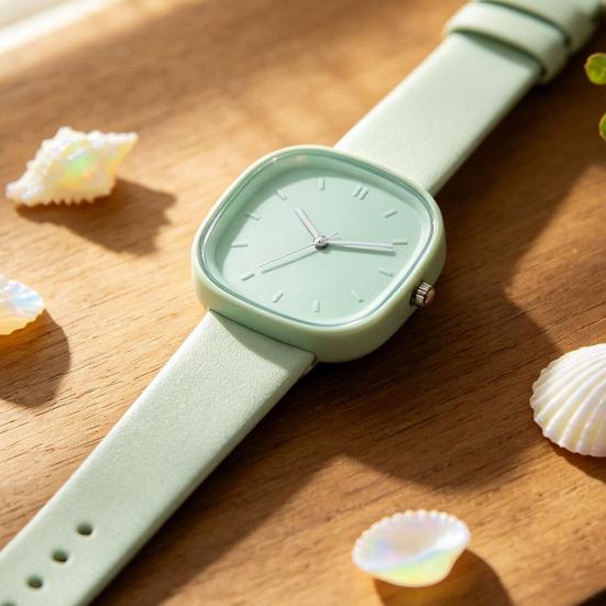 Square Student Watch Minimalist Analog Quartz Watch Faux Leather Band Simple Wristwatch for Teens Boys Girls