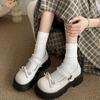 Black French retro bow platform small leather shoes women's 2025 new summer versatile skirt Mary Jane shoes