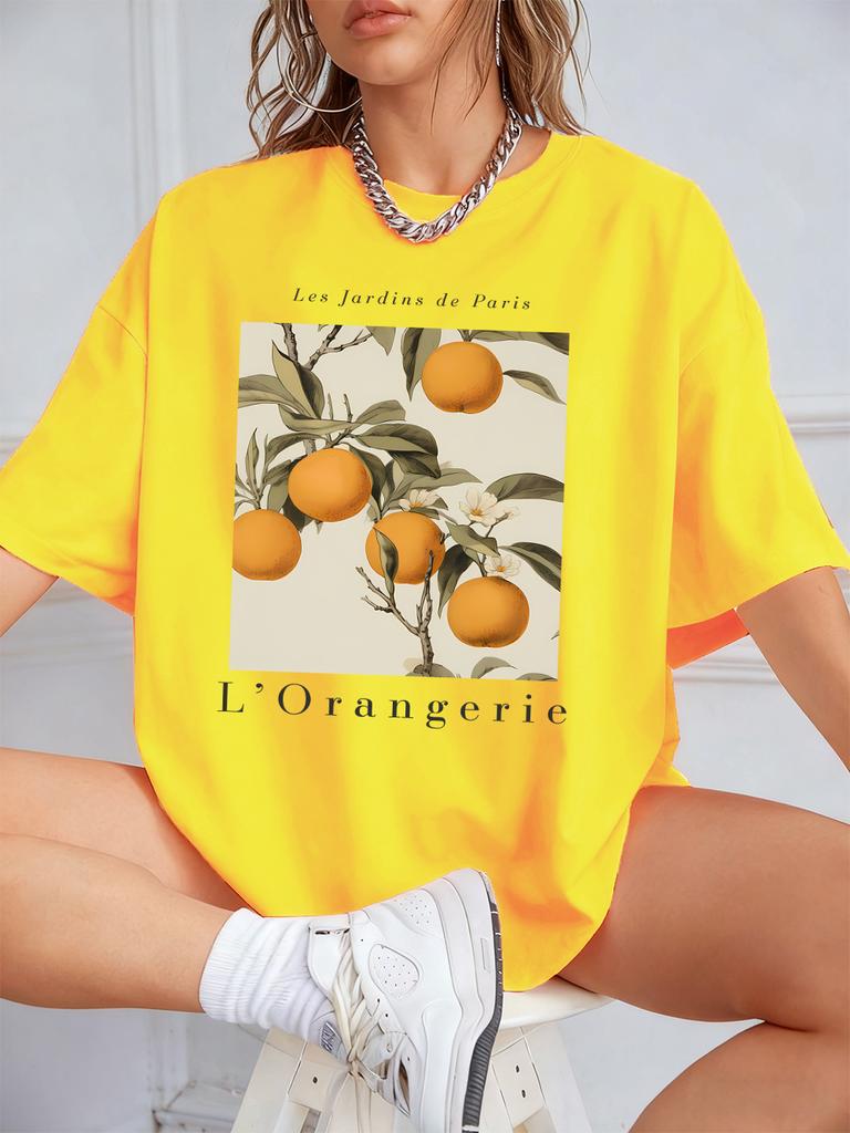 Fresh Oranges Fruits Print Short Sleeve TShirts Womens Summer Cotton Tee Shirts Loose ONeck Soft Tops Casual Womans Clothes