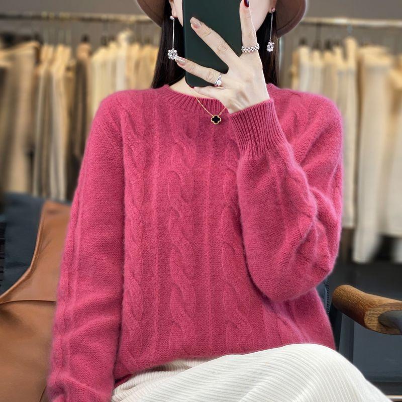 

Женский свитер с косичками из жареного теста, женская осенне-зимняя мода, вязаный топ с изнанки, пуловер 3XL малиновый