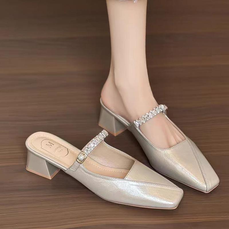 

Fashion High Heels Women Slipper Chunky Fashion Dress Shoes Summer 2025 Slingback Elegant Woman Mules Shoes Luxury Pumps Mujer Shoes 40