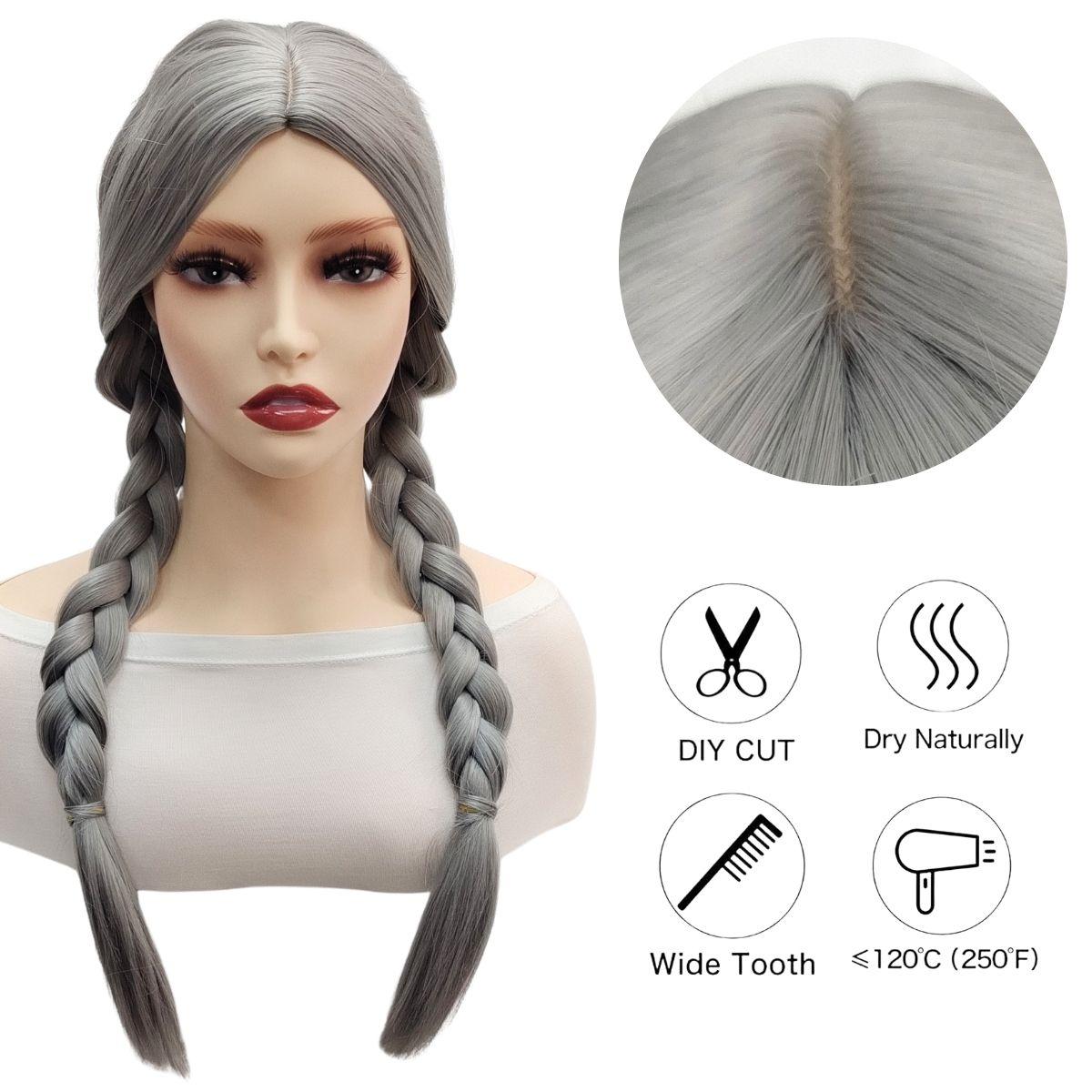 

Gray double braided hair artificial scalp synthetic wig holiday party birthday party daily wear