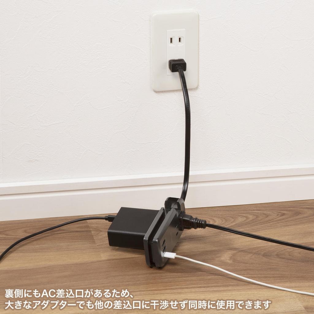 Sanwa Supply PD33W Power Strip with Cord Retractor AC Outlets 1 2 (3 + Type-C + USB-A), Mobile, Compact, Black, TAP-MCU3BK