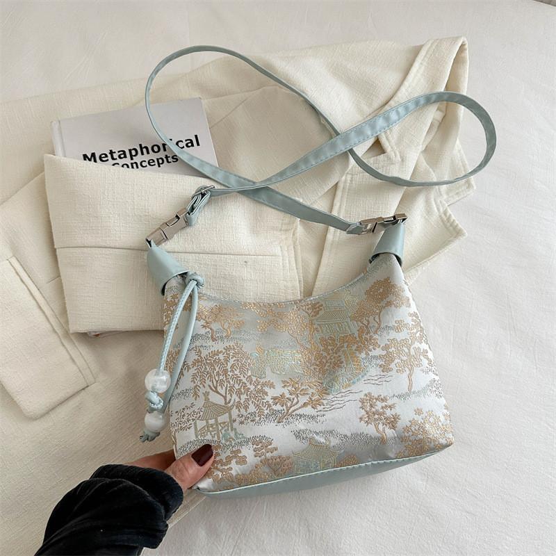 Elegant New Chinese Style Handbag For 2024 Fashionable Floral Fabric Bag In Pink Blue White