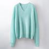 V-Neck Wool Cashmere Loose Brushed Sweater - Solid Color, Versatile, and Skin-Friendly Knitwear