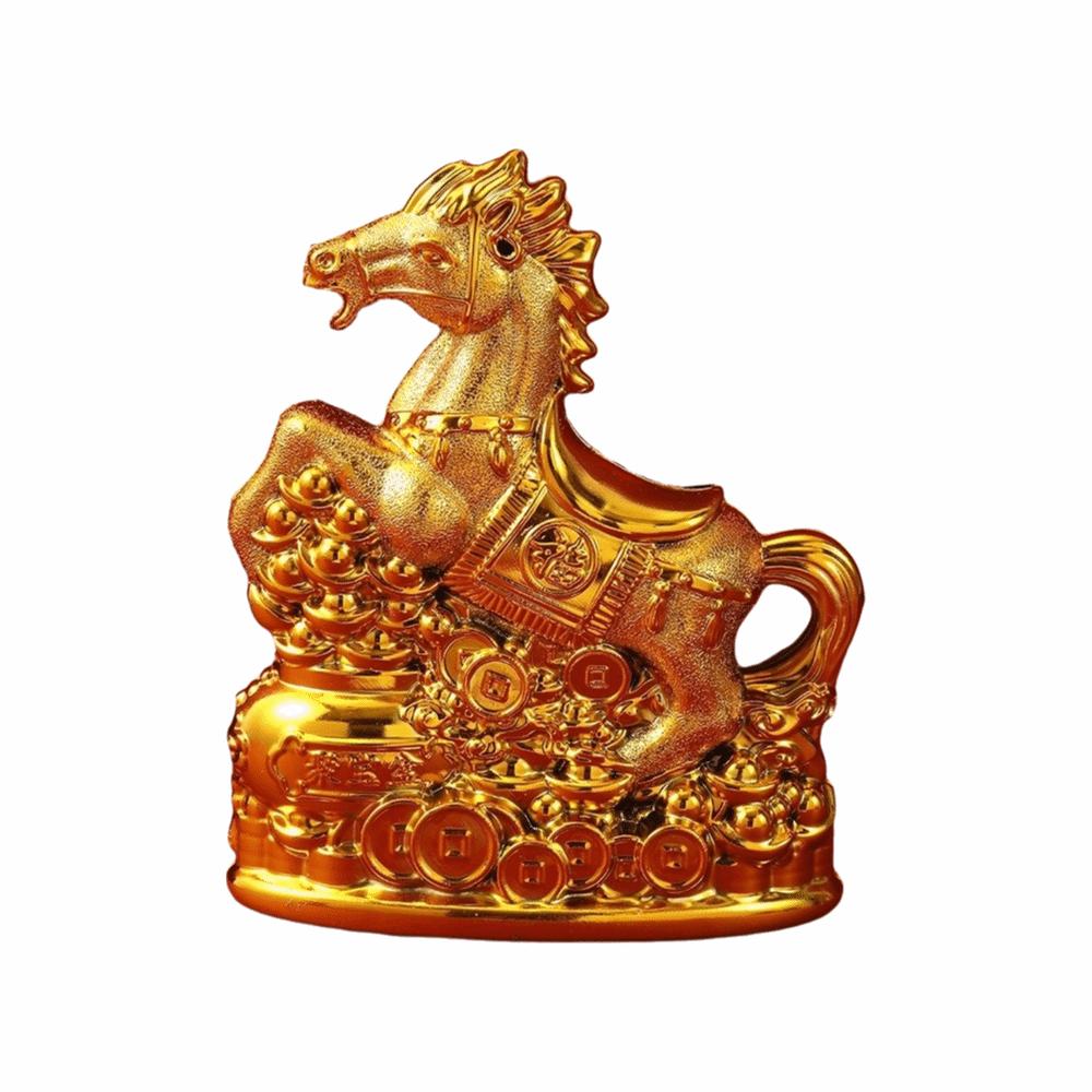 Traditional Zodiac Horse Piggy Bank Creative Gold Lucky Money Ingots Statues Cute Prosperity Feng Shui Wealth Symbol New Year