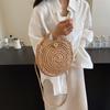 Round Straw Crossbody Bag Handmade Woven Shoulder Bag For Women Summer Beach Bag Bohemia Travel Small Handbag and Purse