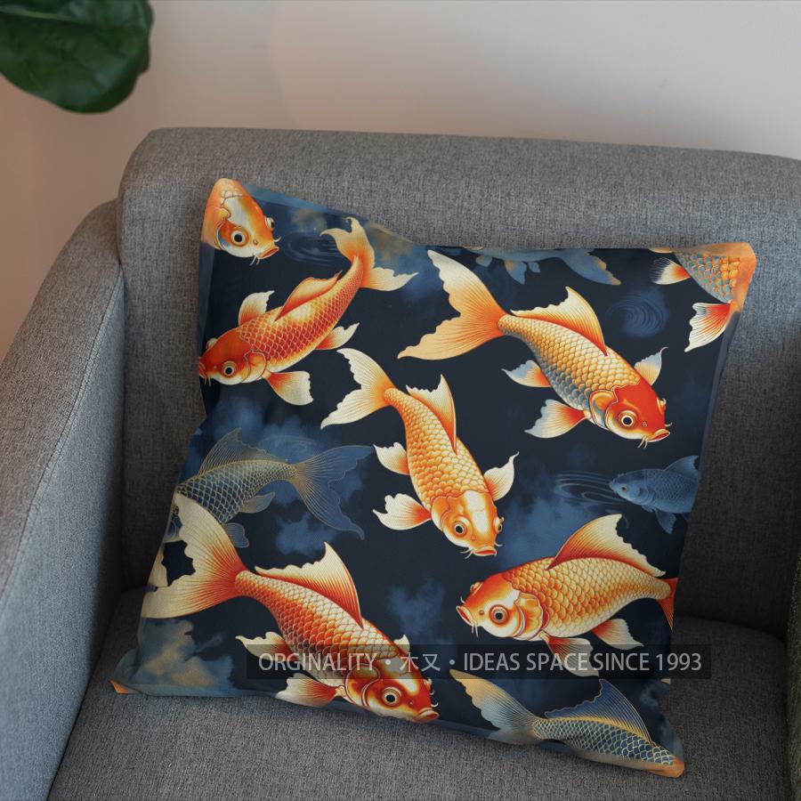 2D Colorful Koi Fish Pattern Decorative Pillow Cover Pattern Cushion Cover Suitable For Sofa Bedroom Car Pillow Cover