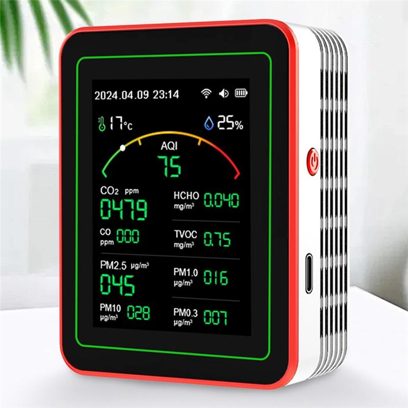 WiFi 15-in-1 Indoor Air Quality Monitor APP Control Portable AQI PM0.3 PM1.0 PM2.5 PM10 Tester Household CO CO2 TVOC HCHO Tester