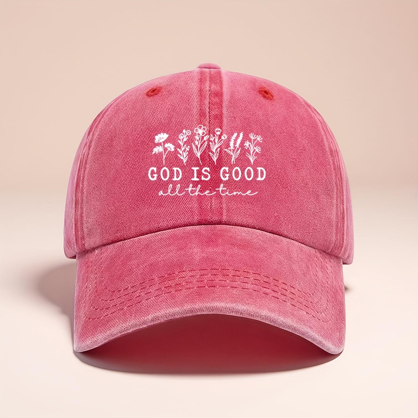 

1pc Womens Unisex Adjustable Snapback Baseball Cap Vintage Washed Floral God Is Good Print Lightweight Breathable Brim One Size