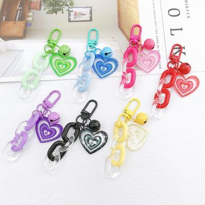 Resin Heart Pendant Keychain With Bell Creative Women Colorful Plastic Link Chain Key Ring Earphone Case Bag Accessories