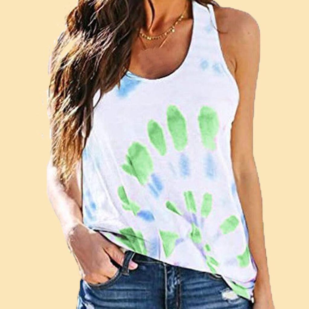 Fashion Women Casual Tie-dye Printing  Sleeveless Vest T-Shirt Blouse Tops