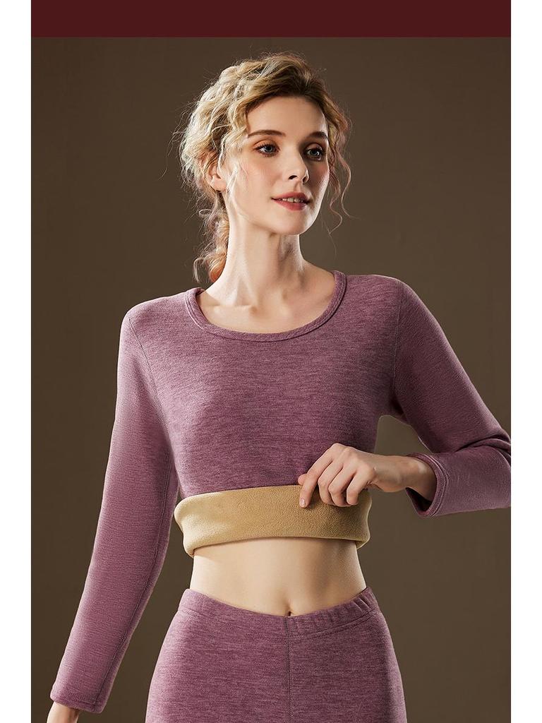 Women's 700g German Wool Lambskin Thermal Underwear Set: Velvet-Lined Double-Sided Top and Bottom for Autumn/Winter.