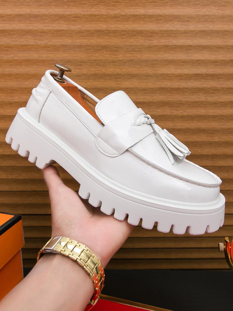 Luxury Fashion New Black White Tassels Leather Casual Elevator Shoes For Men Designer Loafter Formal Wedding Dress Homecoming