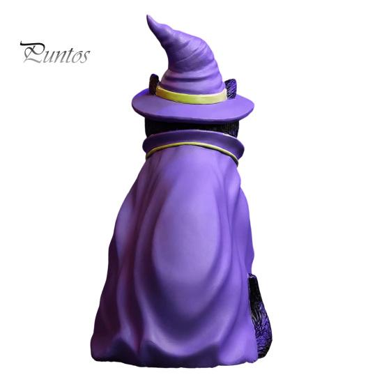 Black Cat Theme Party Supplies Halloween Witch On Pumpkin Resin Statue, Mysterious Gothic Tabletop Creative Sculpture for Holiday Figurine,