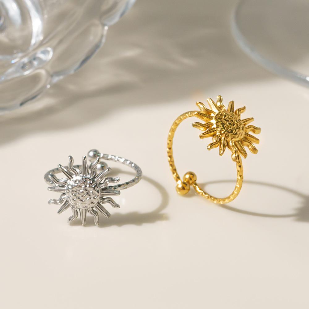 European & American Fashion Electroplated 18k Gold Stainless Steel Sun Ring for Women